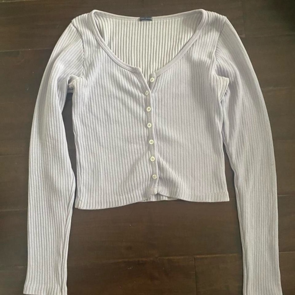 Brandy Melville Cream Ribbed Fitted Button Down